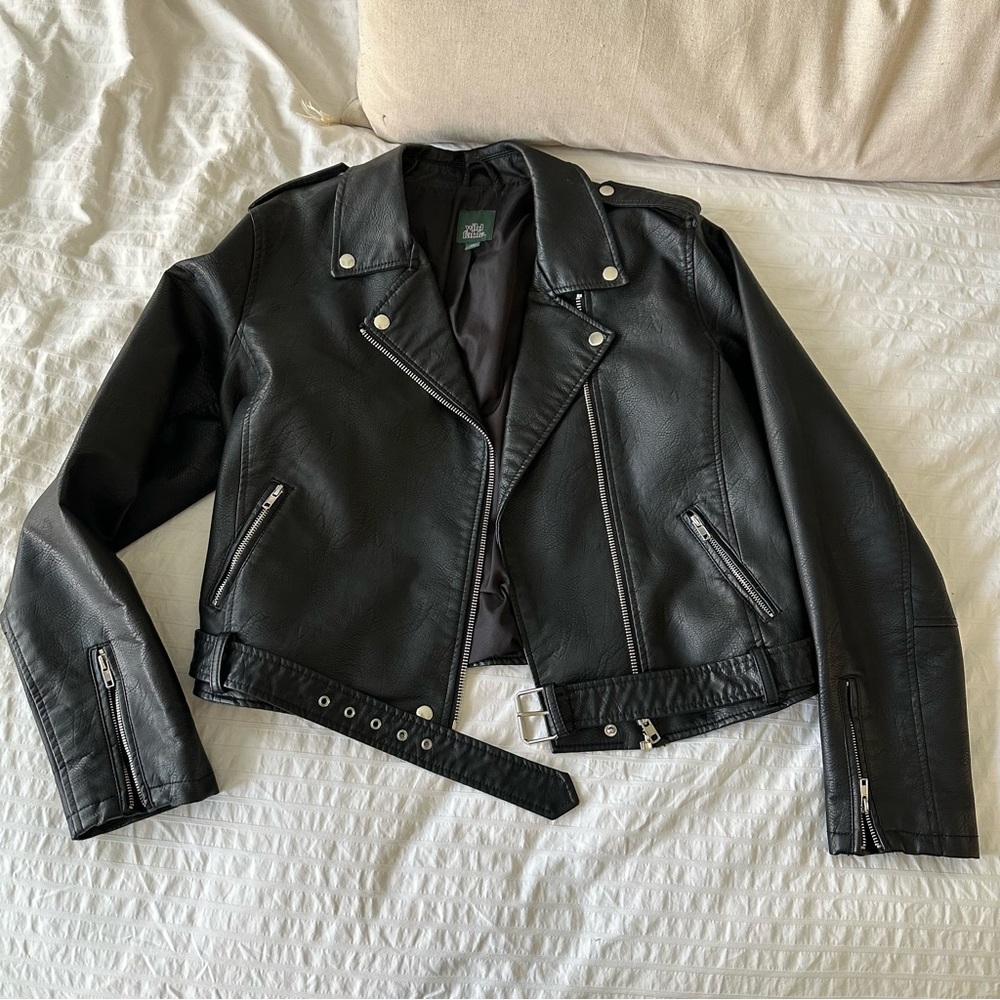 Faux Leather Motto Jacket
